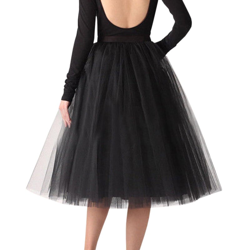WDPL Women's A Line Short Knee Length Tutu Tulle Prom Party Skirt XX-Large Black - Image 2
